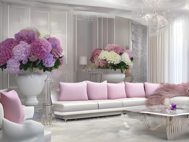 Modern luxury home interior design with elegant flower decoration indoors