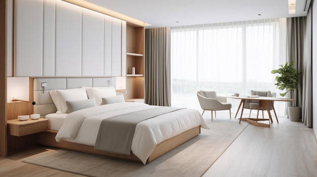 Modern luxury hotel room with comfortable bedding AI generated illustration