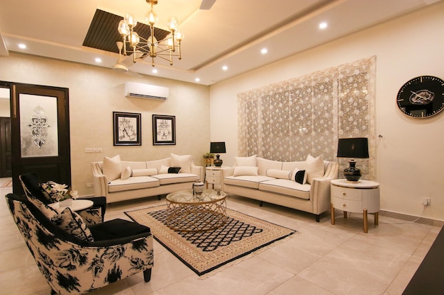 Modern &amp; luxury house drawing &amp; dinning room Premium Photo