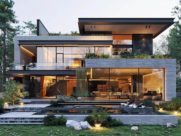 Modern Luxury House with Glass Facade and Garden