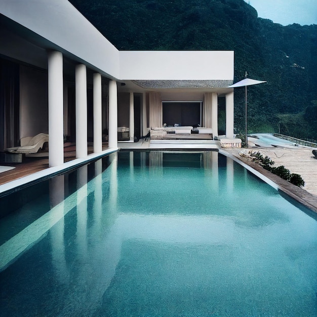 современный роскошный дом с бассейном