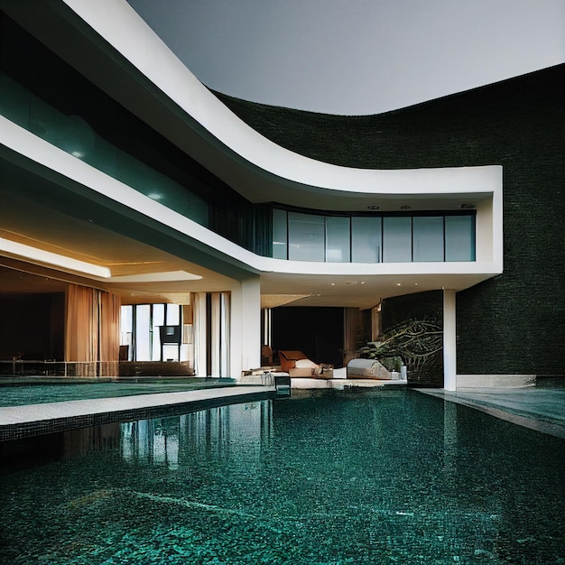 Photo modern luxury house with swimming pool