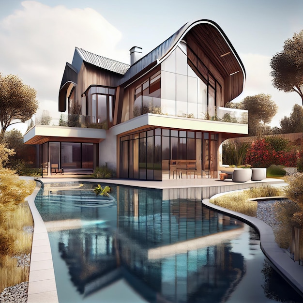 modern luxury house with swimming pool