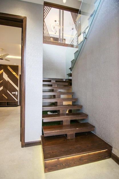 Modern &amp; luxury House Wood Stairs Premium Photo