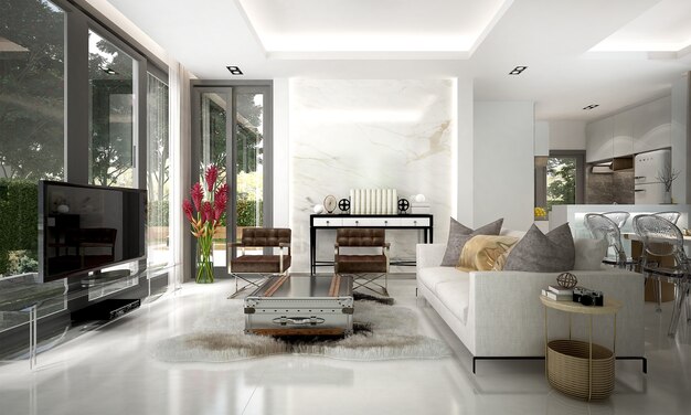 The modern luxury interior design of living room and white wall