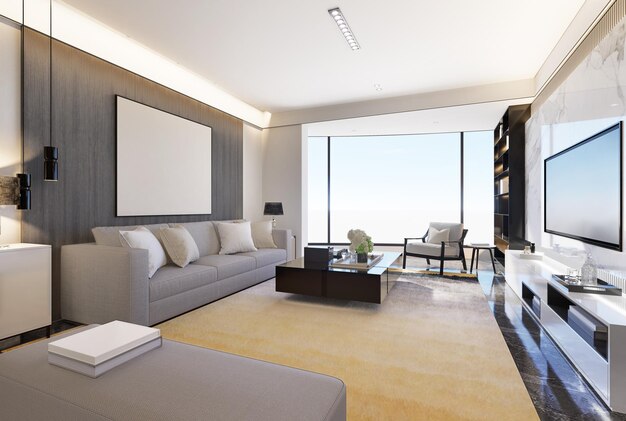 Photo the modern luxury interior of the living room is bright and clean 3d illustration