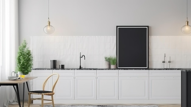 Modern luxury kitchen design with mockup poster Generative Ai
