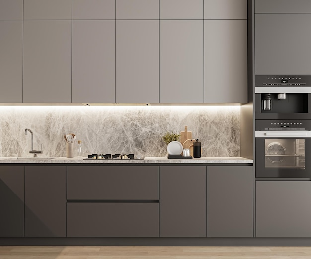 Современный роскошный дизайн интерьера кухни 3d рендеринг