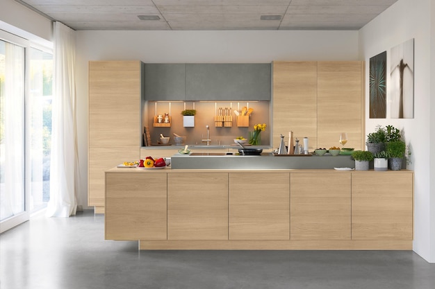 Modern luxury kitchen interior design in minimal style