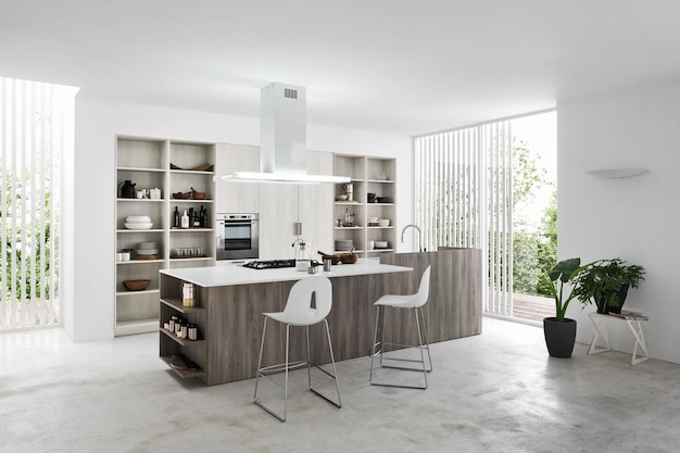 Modern luxury kitchen interior design in minimal style