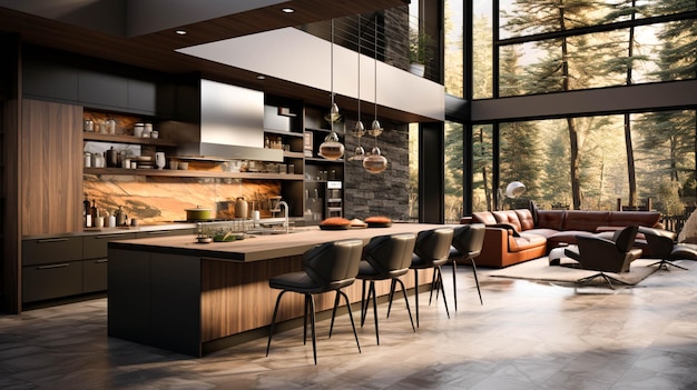 Modern luxury kitchen with clean design and comfortable seating