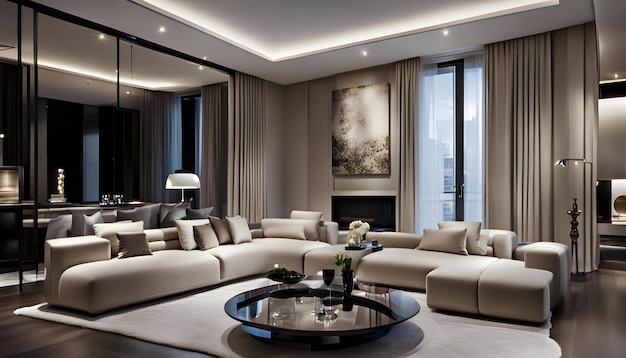 Modern luxury living room design illuminated