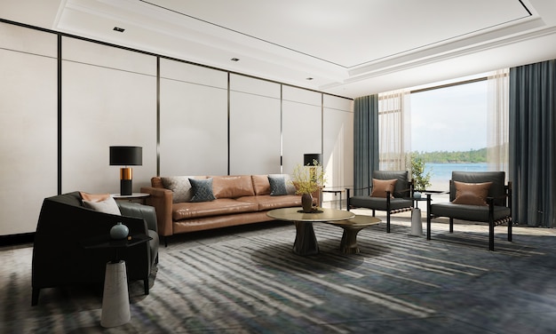 Современная роскошная гостиная и пустая стена текстура фон дизайн интерьера 3d рендеринг