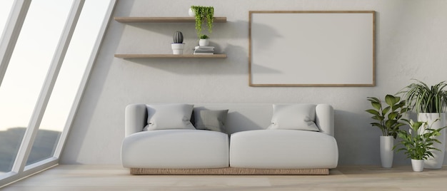 Foto un moderno soggiorno di lusso con una grande parete di finestre di vetro un comodo divano con cuscini e decorazioni per la casa