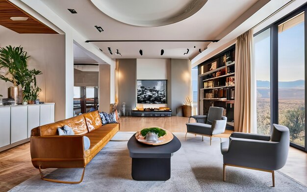 Modern luxury living room with minimalist furniture