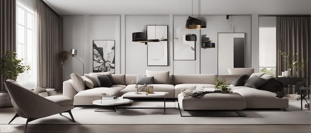 A modern and luxury living room with sofa and tv