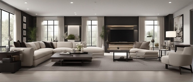 A modern and luxury living room with sofa and tv