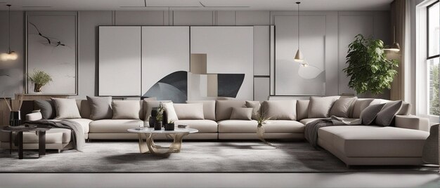 A modern and luxury living room with sofa and tv