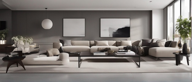 A modern and luxury living room with sofa and tv