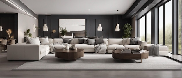 A modern and luxury living room with sofa and tv