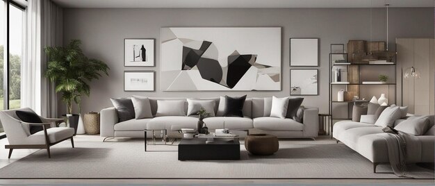 A modern and luxury living room with sofa and tv