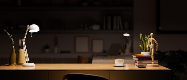 modern luxury office space or workstation with office supplies and copy space on wooden table