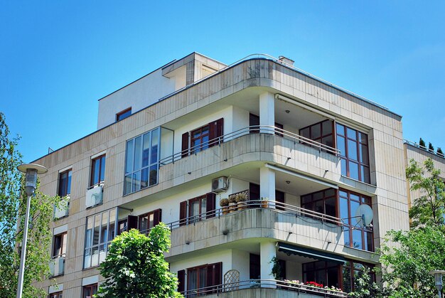 Modern luxury residential flat modern apartment building on a sunny day