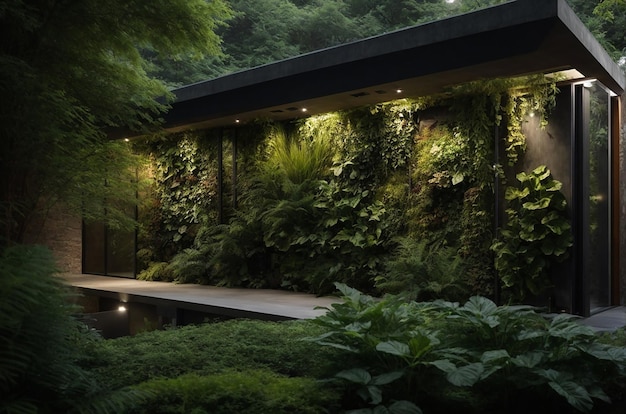 緑の庭とモダンな建築の現代的な豪華な住宅