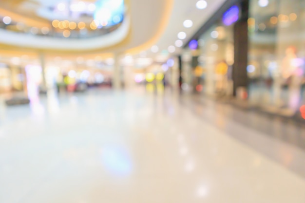 Modern luxury shopping mall department store interior blur abstract defocused background with bokeh light