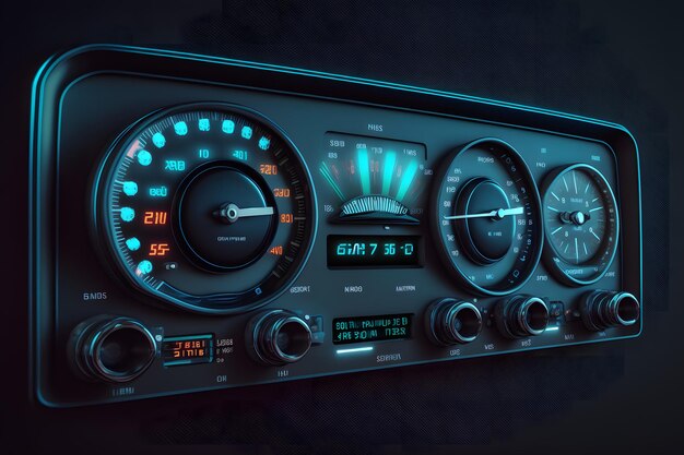 Modern luxury sport car speed control dashboard with blue light Neural network generated art