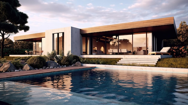 modern luxury villa real estate house with pool generated AI