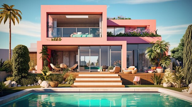 Foto moderna villa di lusso casa immobiliare con piscina generata ai