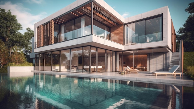 Modern luxury villa with swimming pool luxury house and swimming pool AI Generative