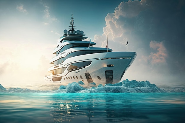 Modern luxury yacht floating in the sea or ocean on a sunny day Generative AI