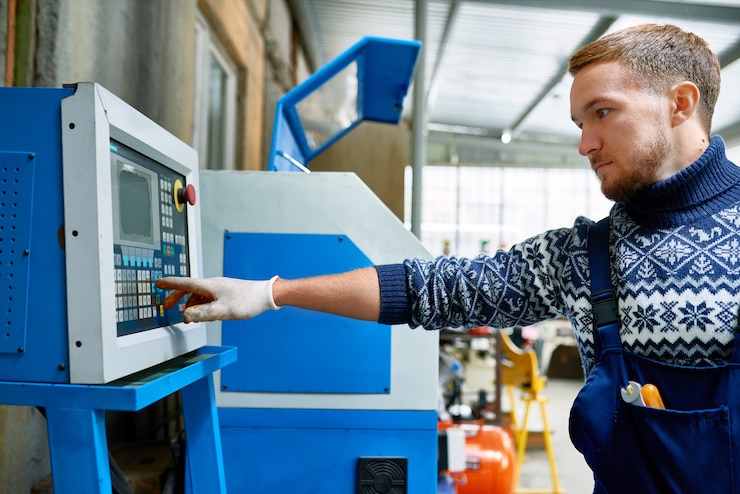 Photo modern machine operator at factory