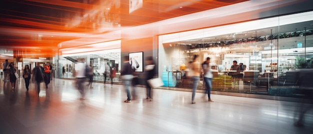 Foto lo sfondo moderno del centro commerciale gli acquirenti in movimento sfocatura astratta ia generativa