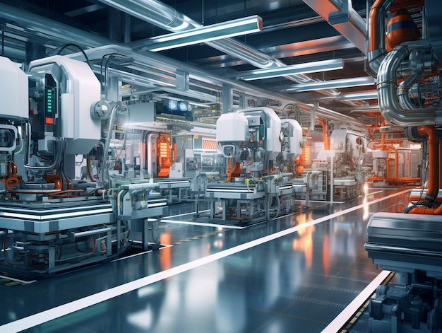 Modern manufacturing equipment in a futuristic factory