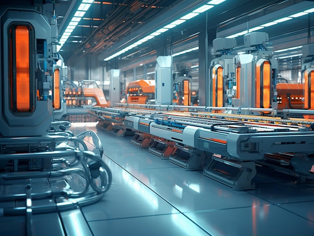 Modern manufacturing equipment in a futuristic factory