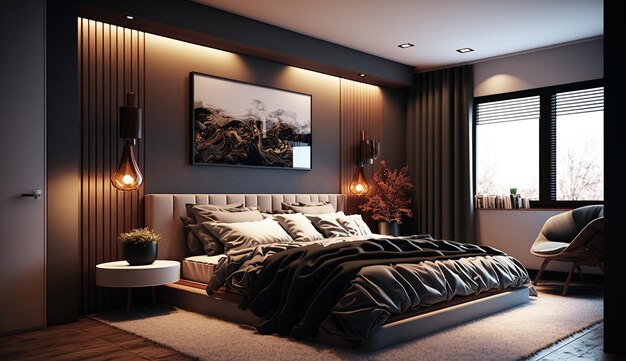 Modern master luxury bedroom interior design pictures AI Generated image