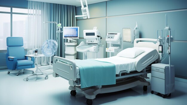 Modern medical beds for injured in hospital resuscitation chamber coronavirus virus concept covi