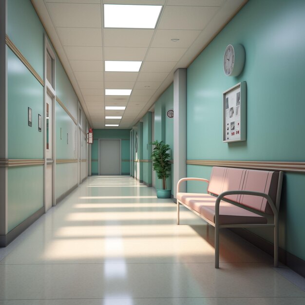 Photo modern medical clinic bright blurred background corridor spacious modern medical facility hospital new 3d render