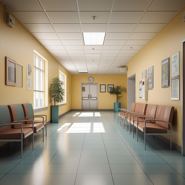 Foto clinica medica moderna sfondo sfocato luminoso corridoio spazioso struttura medica moderna ospedale nuovo rendering 3d