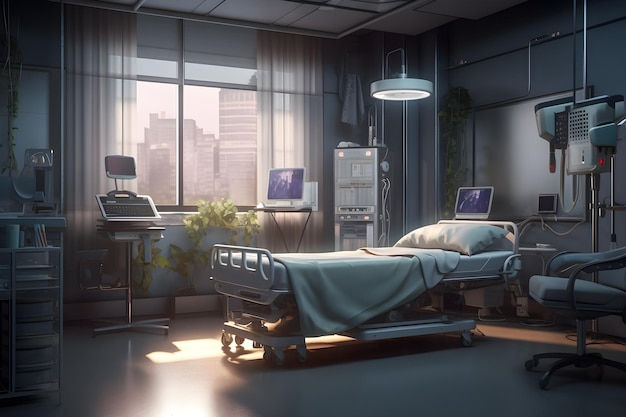 Modern medical facilities with cyber punk style