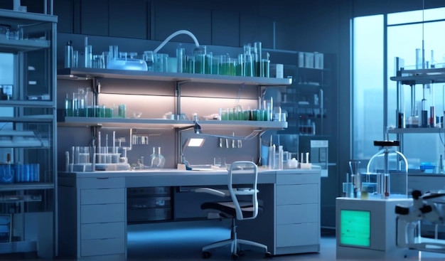 modern Medical laboratory with equipment and scientists interior