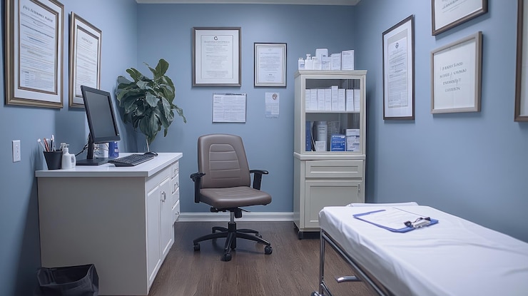 Photo modern medical office interior design with examining table