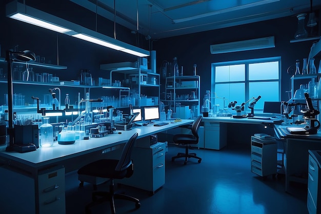 Photo modern medical research laboratory empty workplace of a scientist or researcher