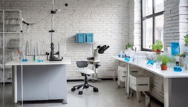 Modern Medical Science Laboratory white brick industrial interior special tools