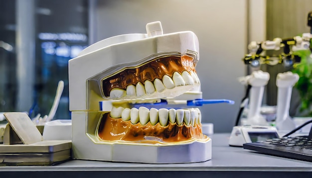 Photo modern medical science model of teeth isolated