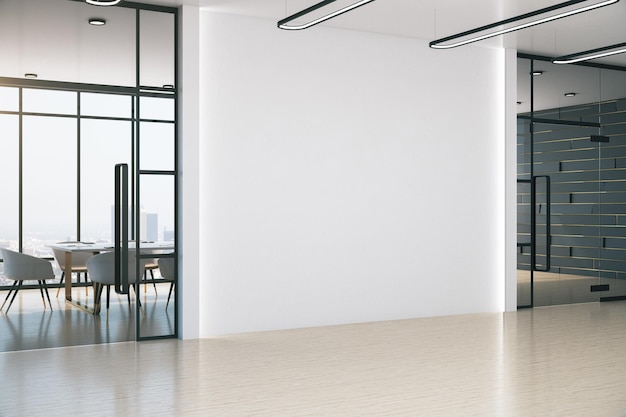 Modern meeting office with blank white wall