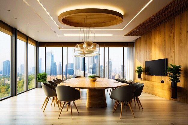 Modern meeting room interior design with stylish table and chair